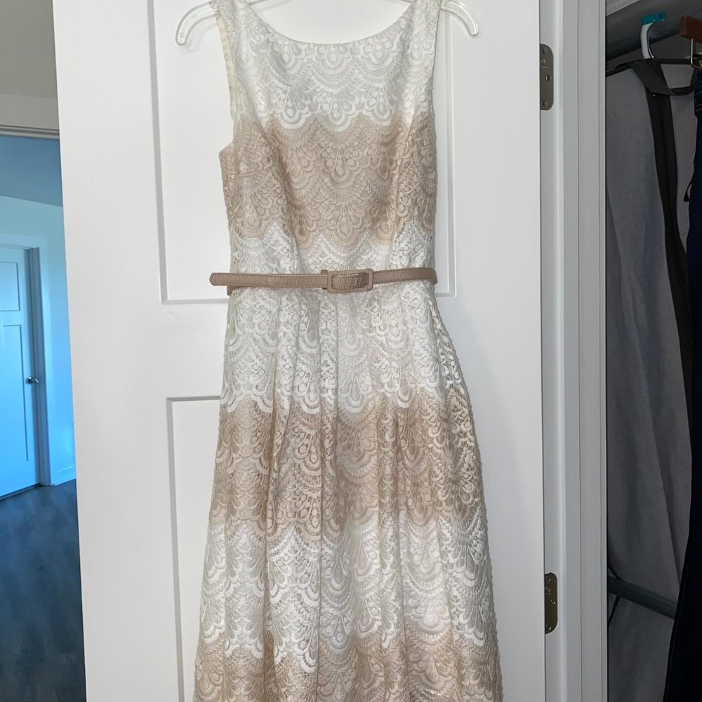 White House Black Market Cream and White Lace Sleeveless Dress. Only Worn Once